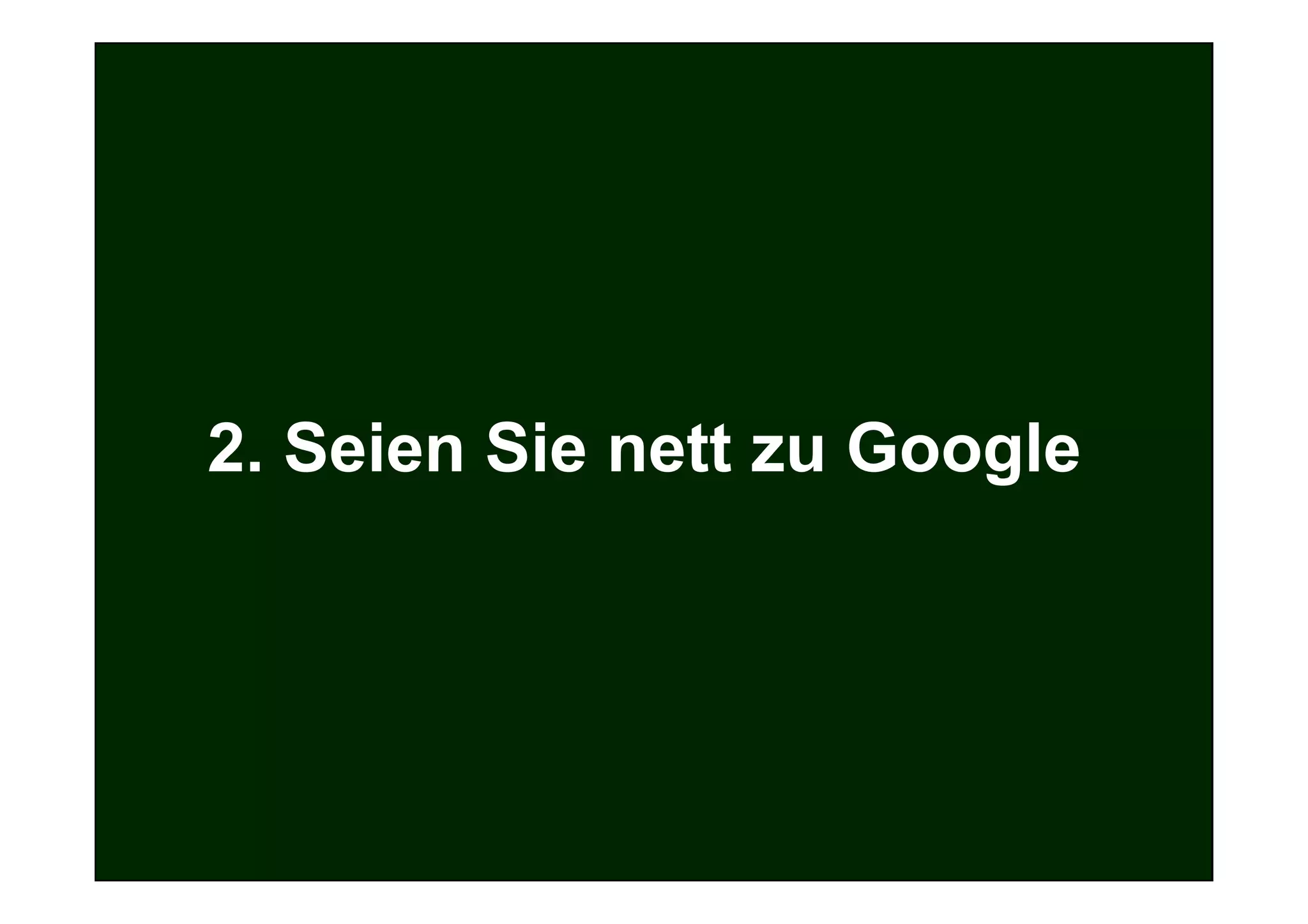 AGENDA
Was wir heute vor haben!

1. Ziel und Ablauf des Workshops
2. Strategie
3. Die eigene Website
4. Register und Portale
   2. Seien Sie nett zu Google
5. Suchmaschinenoptimierung (SEO)
6. Suchmaschinenmarketing (SEM)
7. Newsletter / E-Mail-Marketing
8. Online-PR
9. Web 2.0: Blogs, Podcasts, Social Bookmarks



Ihr Unternehmen lebt nicht von dem, was es produziert,
sondern von dem, was es verkauft.


                                                         46
 