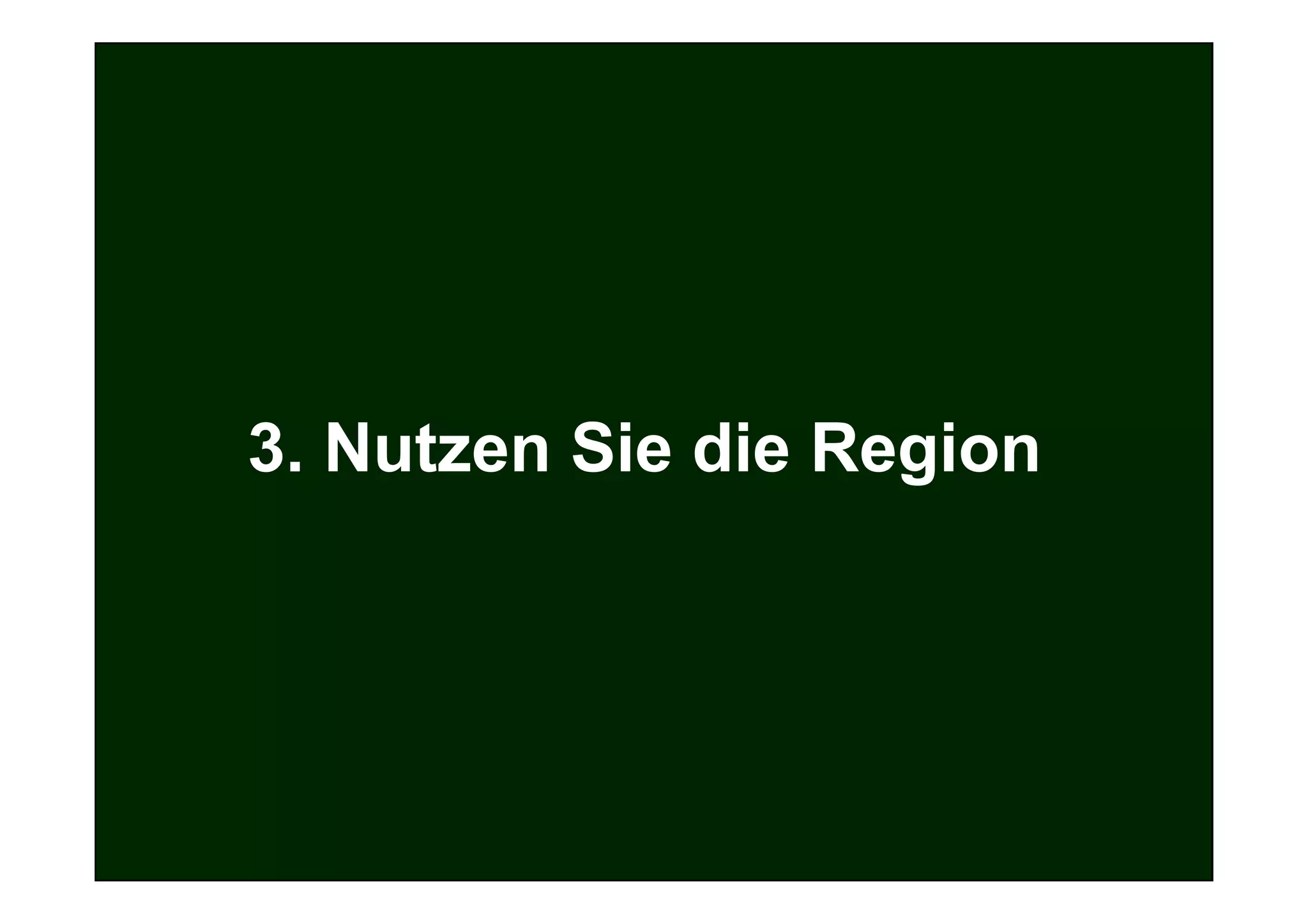 AGENDA
Was wir heute vor haben!

1. Ziel und Ablauf des Workshops
2. Strategie
3. Die eigene Website
4. Register und Portale
       3. Nutzen Sie die Region
5. Suchmaschinenoptimierung (SEO)
6. Suchmaschinenmarketing (SEM)
7. Newsletter / E-Mail-Marketing
8. Online-PR
9. Web 2.0: Blogs, Podcasts, Social Bookmarks



Ihr Unternehmen lebt nicht von dem, was es produziert,
sondern von dem, was es verkauft.


                                                         55
 