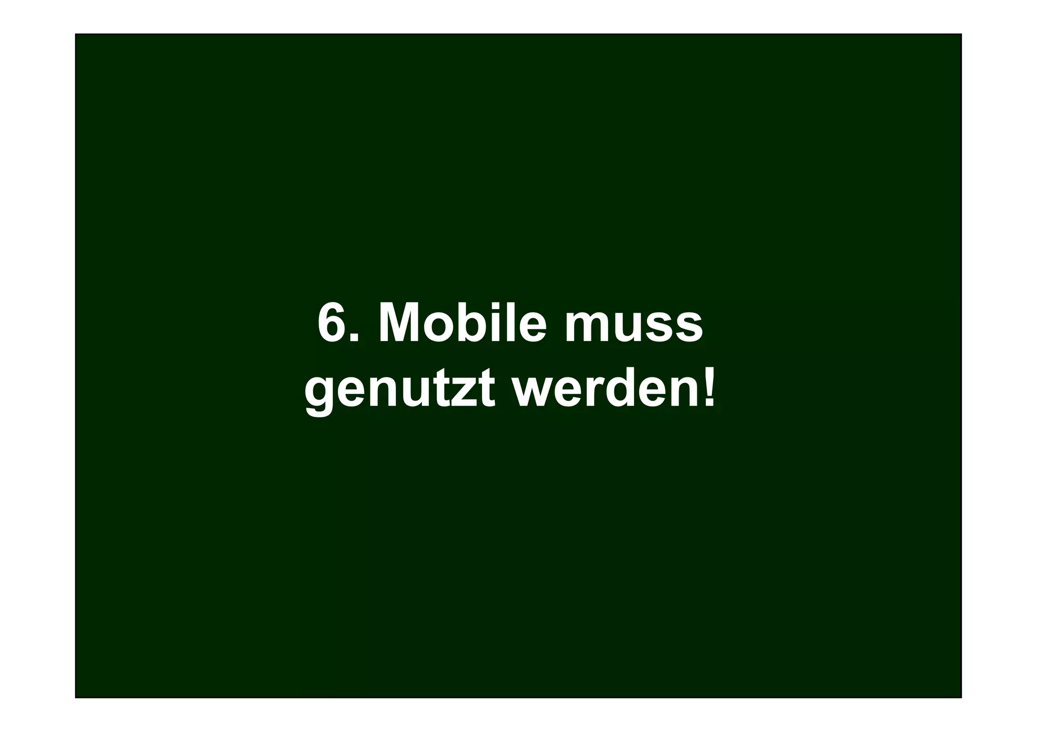 AGENDA
Was wir heute vor haben!

1. Ziel und Ablauf des Workshops
2. Strategie
3. Die eigene Website
                     6. Mobile muss
4. Register und Portale
5. Suchmaschinenoptimierung (SEO)
                     genutzt werden!
6. Suchmaschinenmarketing (SEM)
7. Newsletter / E-Mail-Marketing
8. Online-PR
9. Web 2.0: Blogs, Podcasts, Social Bookmarks



Ihr Unternehmen lebt nicht von dem, was es produziert,
sondern von dem, was es verkauft.


                                                         75
 