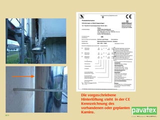 Die vorgeschriebene Hinterlüftung steht  in der CE Kennzeichnung des vorhandenen oder geplanten Kamins. 