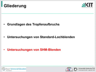 Gliederung

• Grundlagen des Tropfenaufbruchs

• Untersuchungen von Standard-Lochblenden

• Untersuchungen von SHM-Blenden

 