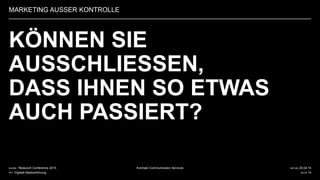 DATUM 20.04.15
SEITE 14
Kontrast Communication ServicesKUNDE Relaunch Conference 2015
PPT Digitale Markenführung
MARKETING AUSSER KONTROLLE
KÖNNEN SIE
AUSSCHLIESSEN,
DASS IHNEN SO ETWAS
AUCH PASSIERT?
 