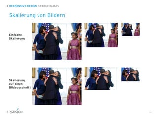 RESPONSIVE DESIGN FLEXIBLE IMAGES
Skalierung von Bildern
14
Einfache
Skalierung
Skalierung
auf einen
Bildausschnitt
 