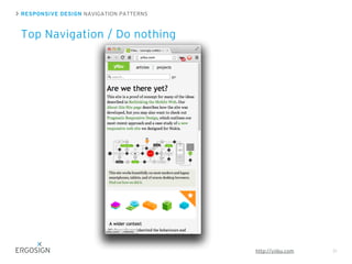 RESPONSIVE DESIGN NAVIGATION PATTERNS
Top Navigation / Do nothing
31http://yiibu.com
 