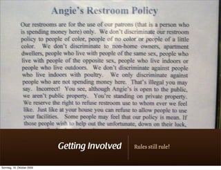 Getting Involved   Rules still rule!


Sonntag, 18. Oktober 2009
 