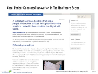 Seite 17Intelligente Systeme im Gesundheitswesen, 20. Juni 2013 im Kunsthaus Zürich, eHealth Consulting GmbH
Case: Patient Generated Innovation In The Healthcare Sector
 