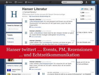 Hanser twittert …. Events, PM, Rezensionen
     … und Echtzeitkommunikation
 