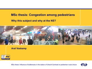 MSc thesis: Congestion among pedestrians
Why this subject and why at the NS?




Aral Voskamp




MSc thesis: Influence of bottlenecks in the station of Utrecht Centraal on pedestrian route choice
 