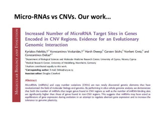Micro-RNAs vs CNVs. Our work…
 