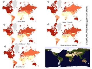 Cancer - Male
Cancer - Female
Colorectal Cancer - Male
Colorectal Cancer - Female
Breast Cancer
GLOBOCAN2008(http://globocan.iarc.fr)
 