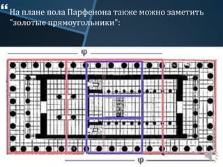 На плане пола Парфенона также можно заметить
"золотые прямоугольники":
 
