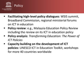 Ict Policy Development Unesco - ICT in education programme | PDF