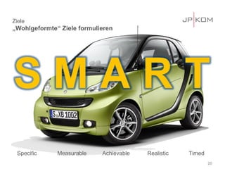 Ziele
„Wohlgeformte“ Ziele formulieren




 Specific     Measurable    Achievable   Realistic   Timed
                                                             20
 