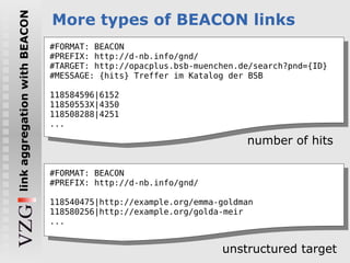 link aggregation with BEACON   Fully expanded BEACON links
                               •   source to link from
        ...