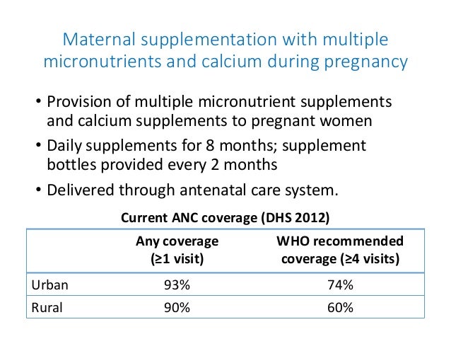 Maternal supplementation with multiple
micronutrients and calcium during pregnancy
• Provision of multiple micronutrient s...