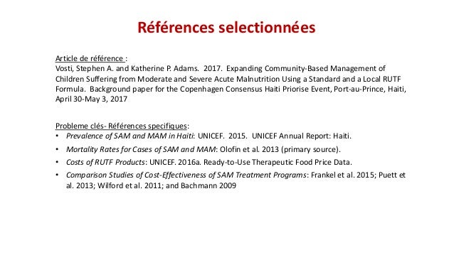 Article de référence :
Vosti, Stephen A. and Katherine P. Adams. 2017. Expanding Community-Based Management of
Children Su...