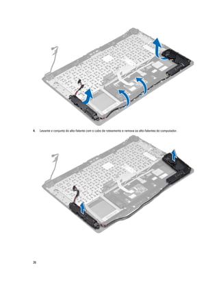 4.

26

Levante o conjunto do alto-falante com o cabo de roteamento e remova os alto-falantes do computador.

 