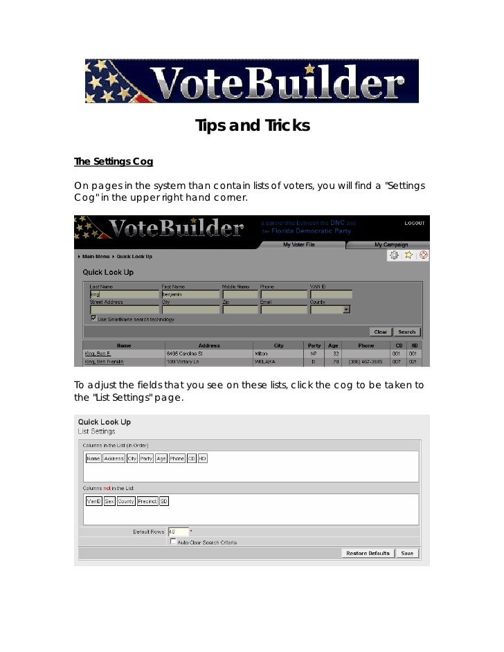 Vote Builder Tips
