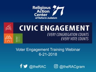 Presentation
Title
@theRAC @theRACgram
Voter Engagement Training Webinar
6-21-2018
 