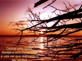 Deseja uma coisa,
deseja-a com muita força
e vais ver que realizarás o
        teu sonho!
 