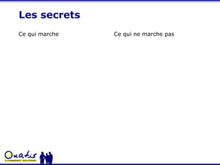 Les secrets Ce qui marche Ce qui ne marche pas 
