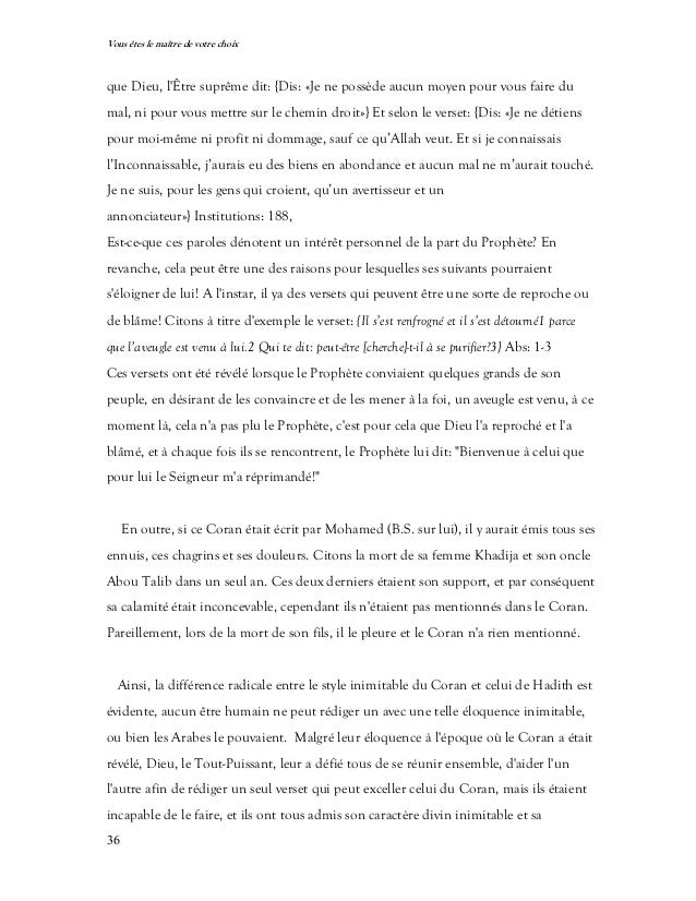 Islam Vous Etes Le Maitre De Votre Choix