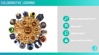 Wat is collaboratief leren ?
Digitale tools ?
Wat werkt ?
Waar moet je op letten ?
Collaborative Learning
 