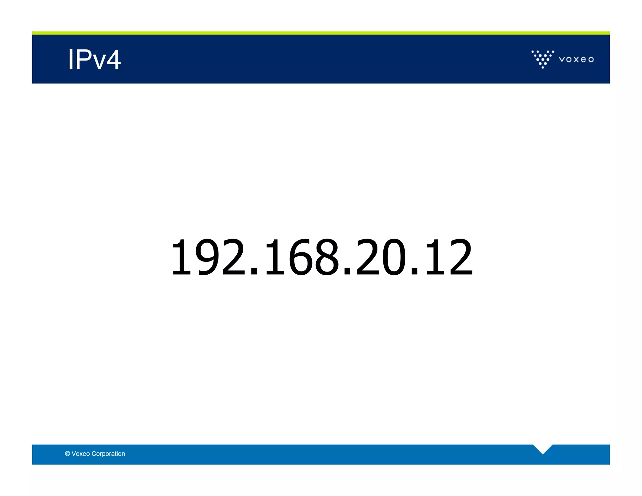 IPv4!




                      192.168.20.12


© Voxeo Corporation
 