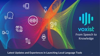 From Speech to
Knowledge
Latest Updates and Experiences in Launching Local Language Tools
 