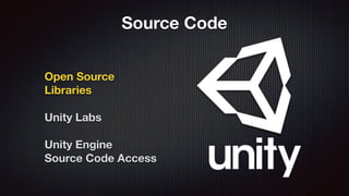Source Code
Open Source
Libraries
Unity Labs
Unity Engine
Source Code Access
 