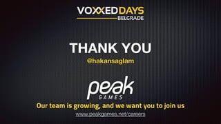 Our team is growing, and we want you to join us
www.peakgames.net/careers
THANK YOU
@hakansaglam
 