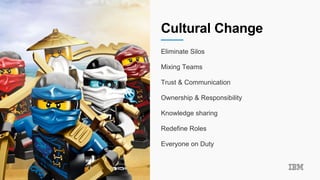 Cultural Change
Eliminate Silos
Mixing Teams
Trust & Communication
Ownership & Responsibility
Knowledge sharing
Redefine Roles
Everyone on Duty
 
