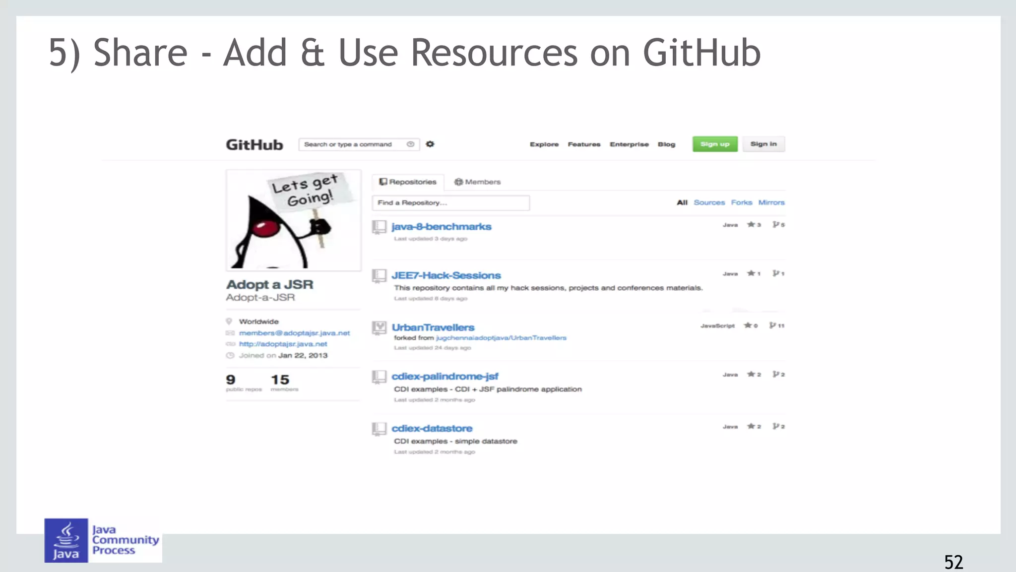 52
5) Share - Add & Use Resources on GitHub
 