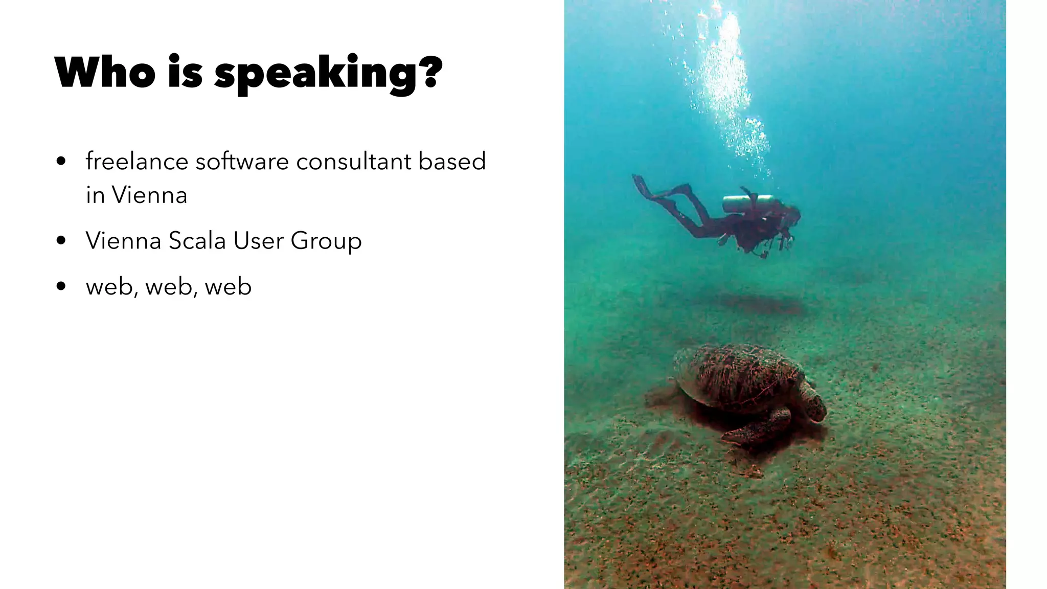 Who is speaking?
• freelance software consultant based
in Vienna
• Vienna Scala User Group
• web, web, web
 