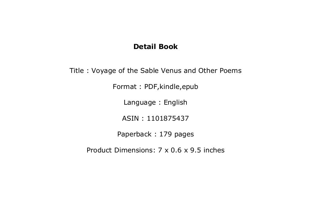 voyage of the sable venus and other poems voyage of the sable venus and other poems