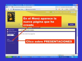 En el Menú aparece la nueva página que he creado Clico sobre PRESENTACIONES 