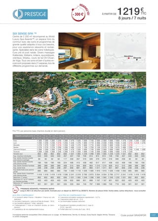 ..................................................................................................................................................................................................................................................................................................
117
€
ttcà partir de 1219
Prix TTC par personne base chambre double en demi-pension.
Code produit GRHERPOR
Nos prix comprennent
•	 Le transport aérien France / Héraklion / France sur vols
spéciaux,
•	 Les taxes d’aéroports / carbone et frais de dossier : 130 €,
•	 Les transferts aéroport / hôtel / aéroport,
•	 L’hébergement 7 nuits en chambre double, en demi-
pension,
•	 L’assistance de nos représentants locaux.
Nos prix ne comprennent pas
•	 L’assurance annulation assistance rapatriement : 3,4 %,
•	 L’assurance retard de vol : 15 €,
•	 Les éventuelles hausses carburant.
•	 Supplément transferts privatifs (mini 2, maxi 4) :
210 € / taxi A/R.
•	 Forfait bébé de 0 à moins de 2 ans : 80 €.
SIX SENSE SPA ™
Centre de 2 200 m² récompensé au World
Luxury Spa Awards™, un espace hors du
commun avec des soins et programmes de
grande qualité adaptés à tous vos besoins,
pour une expérience relaxante et revitali-
sante. Spécialisé dans les soins holistiques.
Cure pré et post natale. Divers massages
thaïlandais, tibétains, indiens, ayurvédiques,
orientaux. Shiatsu, cours de tai Chi Chuan,
de Yoga. Tous ces soins et bien d’autres en-
core sont proposés dans 21 espaces, lors de
différents programmes sur demande.
8 jours / 7 nuits
Héraklion
Elounda
Départs compris entre le
et le
23 avr
29 avr
30 avr
06 mai
07 mai
13 mai
14 mai
27 mai
28 mai
03 juin
04 juin
24 juin
25 juin
01 juil
02 juil
22 juil
23 juil
29 juil
30 juil
19 août
20 août
26 août
27 août
02 sep
03 sep
09 sep
10 sep
23 sep
24 sep
30 sep
01 oct
14 oct
15 oct
28 oct
Paris 1 309 1 269 1 269 1 249 1 289 1 479 1 509 1 699 1 749 2 099 2 069 1 699 1 669 1 479 1 249 1 249 1 309
Lyon 1 239 1 239 1 239 1 219 1 259 1 449 1 479 1 669 1 719 2 069 2 039 1 669 1 639 1 449 1 219 1 219 1 279
Marseille 1 279 1 279 1 239 1 219 1 259 1 449 1 479 1 669 1 719 2 069 2 039 1 669 1 639 1 449 1 219 - -
Nantes 1 279 1 279 1 279 1 259 1 299 1 489 1 519 1 709 1 759 2 109 2 079 1 709 1 679 1 489 1 259 - -
Clermont-Ferrand 1 269 1 269 1 269 1 249 1 289 1 479 1 509 1 699 1 749 2 099 2 069 1 699 1 669 1 479 1 249 1 249 1 309
Toulouse 1 269 1 269 1 269 1 249 1 289 1 479 1 509 1 699 1 749 2 099 2 069 1 699 1 669 1 479 1 249 - -
Terrestre seul 802 802 802 802 836 1 031 1 065 1 249 1 298 1 565 1 565 1 249 1 220 1 031 802 802 802
Sup. chambre individuelle 340 340 340 340 457 457 749 749 914 914 914 749 749 457 340 340 340
Sup. adulte chambre double
avec piscine à partager
92 92 92 92 117 258 267 316 326 379 379 316 306 258 92 92 92
Sup. adulte chambre double
avec piscine privée
190 190 190 190 224 408 413 438 462 617 617 438 433 408 190 190 190
Sup. adulte chambre Familiale 389 389 389 389 408 515 564 856 904 1 210 1 210 856 812 515 389 389 389
Sup. adulte Suite 238 238 238 238 297 656 681 831 860 1 011 1 011 831 807 656 238 238 238
Sup.adulte Suite avec piscine
privée
685 685 685 685 739 1 050 1 118 1 526 1 580 1 910 1 910 1 526 1 458 1 050 685 685 685
Sup. adulte Suite 2 chambres
avec piscine privée
1 419 1 419 1 419 1 419 1 536 2 241 2 319 2 795 2 873 3 354 3 354 2 795 2 717 2 241 1 419 1 419 1 419
Réduction 1er
enfant 802 802 802 802 836 1 031 1 065 1 249 1 298 1 565 1 565 1 249 1 220 1 031 802 802 802
Réduction 2ème
et 3ème
enfants
en chambre familiale
403 403 403 403 438 632 666 851 899 1 167 1 167 851 822 632 403 403 403
Réduction 3ème
adulte en Suite
2 chambres
301 301 301 301 335 530 564 749 797 1 065 1 065 749 719 530 301 301 301
*PREMIERS RÉSERVÉS, PREMIERS SERVIS
Jusqu’à 300 € de réduction par adulte. Exemple pour un départ du 30/07/15 au 26/08/15. Nombre de places limité. Autres dates, autres réductions : nous consulter.
RÉSER
VEZTÔT
- 300 €*
RÉSER
VEZTÔT
- 300 €*
Compagnies aériennes susceptibles d’être utilisées pour ce voyage : Air Méditerranée, Hermès, XL Airways, Europ Airpost, Aegean Airlines, Transavia
ou autres compagnies.
 
