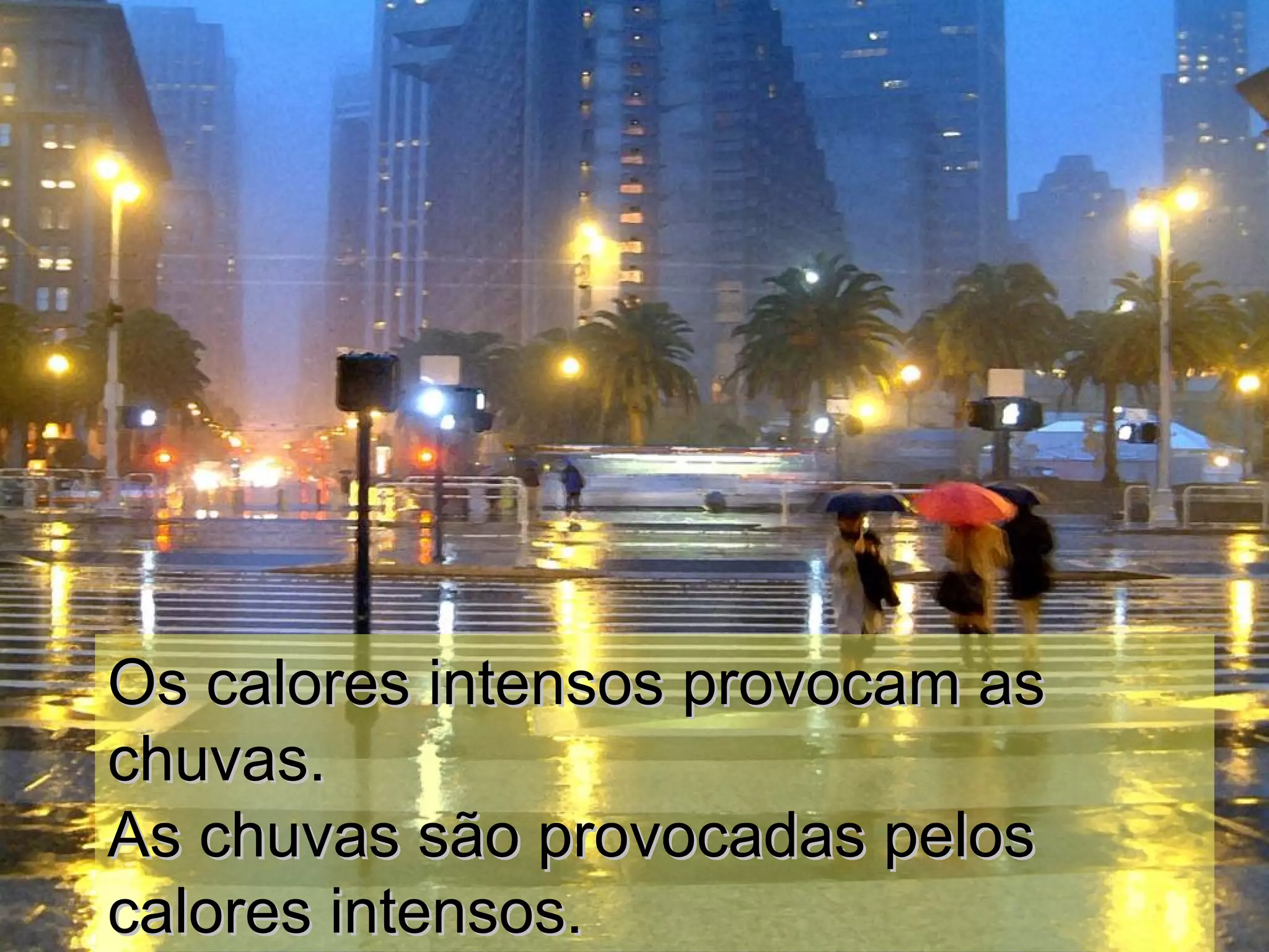 Os calores intensos provocam as
chuvas.
As chuvas são provocadas pelos
calores intensos.
 