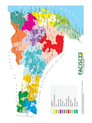 Macieira 
Itajaí 
Camboriú 
Luzerna 
Indaial 
Lebon Régis 
Santa Cecília 
Rio das Antas 
Salto Veloso 
Vargem 
Bonita 
Guarujá do Sul Campo Erê 
Dionísio 
Cerqueira 
São Bernardino 
Princesa 
Sul 
Brasil 
São Miguel 
da Boa Vista 
Anchieta 
Romelândia 
São José do Cedro 
Guaraciaba 
o d Oeste 
São Miguel D'Oeste 
Vargeão Ponte Serrada 
Faxinal dos 
Pinhalzinho 
Saudades 
Descanso 
Flor do Sertão 
Iraceminha 
Irani 
Lindóia do Sul 
Ipumirim 
Coronel Freitas 
Nova 
Itaberaba 
Riqueza 
Iporã d'Oeste 
Mon d a í 
Belmonte 
Bandeirante 
Santa Helena 
Tunápolis 
Frei Rogério 
Itapiranga 
São João 
do Oeste 
ParaísoBarra Bonita 
Palma Sola 
São Lourenço D'Oeste 
Galvão 
Jupia 
São 
Domingos Abelardo Luz 
Passos Maia 
Ouro Verde 
Bom Jesus 
Guedes 
Ipuaçú 
Coronel 
Martins 
Novo Horizonte 
Irati 
Jardinópolis Quilombo 
Marema 
Lajeado Grande 
Xavantina 
Arvoredo 
Seara 
Itá Paial 
Arabutã 
União 
do Oeste 
Águas Frias 
Formosa 
do Sul 
Serra Alta 
Tigrinho 
Bom Jesus 
do Oeste 
Modelo 
Planalto Alegre 
Guatambú 
São Carlos 
Palmitos 
Caxambú 
do Sul 
Águas de 
Chapecó 
Caibi 
Água Doce 
Joaçaba 
Catanduvas 
Presidente 
Castelo Branco 
Peritiba 
Alto Bela Vista 
Ipira 
Piratuba 
Ibicaré 
Videira 
Iomerê 
Monte Carlo 
Tangará 
Vargem Ponte Alta 
São José do Cerrito 
Anita Garibaldi 
Palhoça 
da Imperatriz 
Cerro Negro 
Campo Belo 
do Sul 
Bom Jardim 
Imaruí 
São Joaquim 
Capivari 
de Baixo 
Tubarão 
da Serra 
São Martinho 
Grão Pará 
Armazém 
Orleans 
Imbituba 
Garopaba 
Gravatal 
Laguna Urussanga Treviso 
Sangão 
Içara 
Forquilhinha 
Meleiro Maracajá 
Araranguá 
Sombrio Santa Rosa 
do Sul 
Jacinto 
Machado 
Turvo 
Ermo 
Praia 
Grande 
Passo de Torres 
Balneario Arroio do Silva 
Balneario GaivotaSão João 
do Sul 
Timbé 
do Sul 
Nova Veneza 
Siderópolis 
Pedras 
Grandes 
Lauro Müller 
Abdon 
Batista 
Celso Ramos 
São Cristóvão 
do Sul 
Ponte Alta 
do Norte 
Campos Novos 
Zortéa 
Herval Velho 
Ibiam 
Ouro 
Lacerdópolis 
Capinzal 
Herval D'Oeste 
Arroio Trinta 
Treze Tilias 
Caçador 
Timbó Grande 
Monte Castelo 
Papanduva Major Vieira 
Mafra Três Barras 
Canoinhas 
Irineópolis Porto União 
Matos Costa 
Calmon 
São Bento 
do Sul 
Botuverá 
Presidente 
Nereu 
Vidal 
Ramos 
Leoberto 
Leal 
Anitápolis 
Rio Fortuna 
Santa Rosa 
de Lima 
São 
Bonifácio 
Águas 
Mornas 
Angelina 
Antônio 
Carlos 
Nova 
Trento 
Major 
Garcino 
São João 
Batista 
Gaspar 
Blumenau 
Bombinhas 
Rio 
Negrinho 
Vitor Meirelles 
Ibirama 
Agronômica 
Aurora Braço do 
Trombudo 
Agrolândia 
José 
Boiteaux 
Presidente 
Getúlio 
Lontras Laurentino 
Atalanta Ituporanga 
Imbuia 
Petrolândia 
Chapadão do 
Lageado 
Alfredo Wagner 
Bom Retiro 
Urupema 
Criciúma 
Chapecó 
Concórdia 
Fraiburgo 
Xanxerê 
Jaguaruma 
Cunha Porã 
Jaborá 
Cordilheira Alta 
Nova Erechim 
Pinheiro Preto 
Curitibanos 
Brunopolis 
Rio Rufino 
São José 
Biguaçú 
Governador 
Celso Ramos 
Canelinha 
Brusque 
Urubici 
Painel 
Braço 
do Norte 
São 
Ludgero 
Treze de Maio 
Cocal do Sul 
Morro 
Grande 
Correia Pinto 
Otacilio 
Costa 
Palmeira 
Bocaina do Sul 
Trombudo 
Central 
Pouso Redondo 
Mirim Doce 
Taió 
Dona 
Emma 
Witmarsum 
Salete 
Santa 
Terezinha 
Rio do Campo 
Itaiópolis 
Bela Vista 
do Toldo 
Xaxim 
Lages 
Capão Alto 
Rio do Sul 
Corupá 
Ascurra 
Schroeder 
Balneário 
Barra do Sul 
Rio dos 
Cedros 
Timbó 
Rodeio 
Apiúna 
Porto 
Belo Itapema 
Garuva 
Benedito 
Novo 
Joinville 
Luiz Alves 
Guaramirim 
Jaraguá do Sul 
São João 
do Itaperiú 
Ilhota 
Campo Alegre 
Massaranduba 
Pomerode 
Doutor 
Pedrinho 
Balneário Camboriú 
Navegantes 
Penha 
Piçarras 
Barra Velha 
São 
Francisco 
do Sul 
Itapoa 
Araquari 
Santo Amaro 
Paulo Lopes 
Morro da 
Fumaça 
FLORIANÓPOLIS 
Rio do Oeste 
Maravilha 
São Pedro de 
Alcantara 
Guabiruba 
Rancho 
Queimado 
Tijucas 
Cunhataí 
As áreas em tom mais claro não possuem ACIs, e são ou podem ser 
atendidas por ACIs das cidades próximas. 
Regional 
Grande Florianópolis 
Oeste 
Serra Catarinense 
Planalto Norte 
Norte 
Alto Vale 
Vale do Itajaí 
Sul 
Extremo Sul 
Extremo Oeste 
Meio Oeste 
Noroeste 
 
