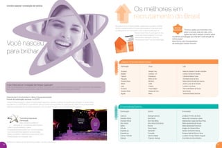 26
Recrutar é levar a Oportunidade Tupperware e durante o Vitrine
9.2016, estes(as) Líderes Empreendedores(as) e Empresários(as)
se destacaram por recrutarem muito e agora estão aqui na
Revista Você Pode. E você, quer ter seu
nome nas nossas páginas? Continue
recrutando e aproveite todos os
“Movimentos Dia D” da sua Distribuição.
27
Os melhores em
recrutamento do Brasil
Empresárias/Distrito
Distribuição Distrito Empresária
Carioca Aliança-Carioca Lindalva Firmino da Silva
Grande Vitória Dist Norte Maura da Conceicao Lopes
Grande Vitória Dist Vila Velha Meirilandes Lopes da Silva Pires
Alto Astral Alto Astral Elitrizante Maria Aparecida de Sousa
Saﬁra Rocha Maria Aparecida Florencio
Atitude Zona Oeste Angela de Oliveira Silva
Espetáculo Santarém Sandra da Rocha Garcia
Espetáculo Conexão Rosiana Nathali Silva e Silva
Campo Grande Oportunidade Luciane Gomes Pereira Augusti
Aliança Tropical- Aliança Ana Maria da Silva Martins
“Promovo ações que incentivem meu
grupo a recrutar cada vez mais, como
ações nas ruas, e sempre comento sobre
os prêmios de indicação, que chamam muita atenção da
minha equipe.”
Aline Rocha, Líder Empreendedora
da Distribuição Grande Vitória-ES
DICA DE
SUCESSO
incentivo especial / constelação das estrelas
*Cerimônia Especial da
Distribuição
Além da oportunidade de
participar do Constelação das Estrelas,
os(as) Consultores(as) e Líderes
Empreededores(as) podem ser reconhecidos(as)
com uma cerimônia especial na Distribuição.
Basta completar 13 períodos consecutivos como
Estrela Dealer, em qualquer nível.
Os(as) Consultores(as) e Líderes Empreendedores(as) que, durante o período de qualiﬁcação, atingirem a venda média
equivalente ao nível Platina* e que tenham sido no mínimo Estrela Dealer em cada período, terão um reconhecimento
especial: participarão de um evento exclusivo, com um jantar de gala e um reconhecimento individual.
Especial para Consultores(as) e Líderes Empreendedores(as)
Período de qualiﬁcação: semanas 1 a 52.2017
Veriﬁque os valores de vendas Estrela Dealer com seu Distribuidor.
Você nasceu
para brilhar
O que é fazer parte do Constelação das Estrelas Tupperware?
É ser reconhecido(a) por sua dedicação e comprometimento com nossa marca e produtos.. É um dos momentos mais especiais
para os(as) melhores Consultores(as) e Líderes Empreendedores(as) em vendas pessoais do Brasil!
Líderes Empreendedores(as)
Distribuição Grupo Lider
Sucesso Sempre Viva Maria do Desterro Carvalho da Silva
Brasília Universo DF Lorrany Gomes de Oliveira
Carioca Espetáculo Catharina Milane Costa
Pajuçara Brilho do Sol Ana Maria Alves da Silva
Grande Vitória Nitzanim Maria Cilene Almeida dos Santos
Zênite União Zenita Lucas de Sá Oliveira
Líder Criativa Luciane Cruz Alves
Sucesso Toque Mágico Raimunda Batista de Sousa
Grande Vitória Damas de Ouro Aline Rocha
Águias Mana Teresinha Pereira Sanches
VP 01SS.2017_sem_V2_sem 11/10/16 3:31 PM Page 26
 