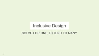 Inclusive Design
SOLVE FOR ONE, EXTEND TO MANY
19
 