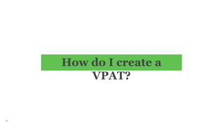 How do I create a
VPAT?
41
 