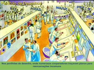 Pavilhão de DesenhosPavilhão de Desenhos
XAVIER, Francisco Cândido.XAVIER, Francisco Cândido. Missionários da luz. Pelo Espírito André Luiz. ed. esp. Rio de Janeiro:Missionários da luz. Pelo Espírito André Luiz. ed. esp. Rio de Janeiro:
FEB, 2003. Primeira Parte: Cap. 12. p. 167-193 (Desenhos de Rodval Matias: Estúdio Cena &FEB, 2003. Primeira Parte: Cap. 12. p. 167-193 (Desenhos de Rodval Matias: Estúdio Cena &
Ação. Produção S. E. Mãos Unidas)Ação. Produção S. E. Mãos Unidas)
Nos pavilhões de desenho, onde numerosos cooperadores traçavam planos para
reencarnações incomuns
 