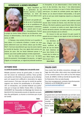 2
HOMMAGE à AGNES DELEPAUT
Agnès DELEPAUT est
de la généra)on de ces
femmes nourries à l’ac)on
catholique, au droit des
fe...