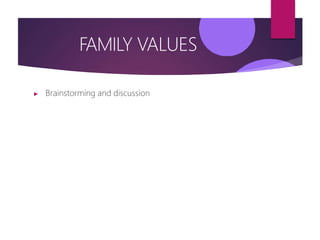 FAMILY VALUES
▶ Brainstorming and discussion
 