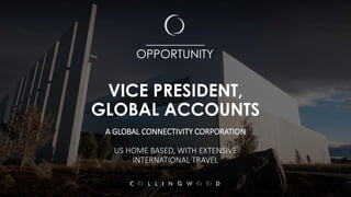 VICE PRESIDENT,
GLOBAL ACCOUNTS
A GLOBAL CONNECTIVITY CORPORATION
US HOME BASED, WITH EXTENSIVE
INTERNATIONAL TRAVEL
__________
OPPORTUNITY
 