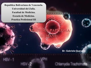 Republica Bolivariana de Venezuela.
Universidad del Zulia.
Facultad de Medicina.
Escuela de Medicina.
Practica Profesional III
Br: Gabriela Querales.
 