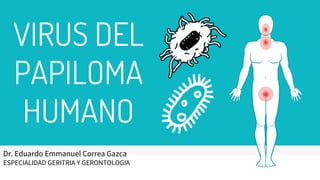 VIRUS DEL
PAPILOMA
HUMANO
Dr. Eduardo Emmanuel Correa Gazca
ESPECIALIDAD GERITRIA Y GERONTOLOGIA
 