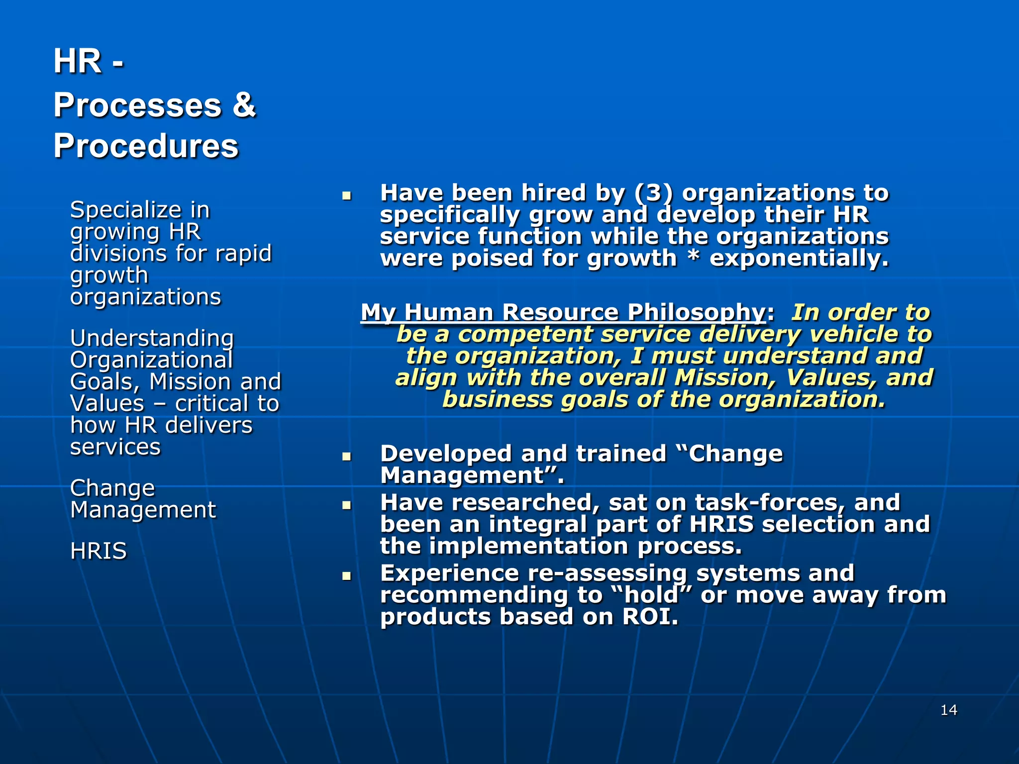 Vp Hr Experience Power Point Presentation