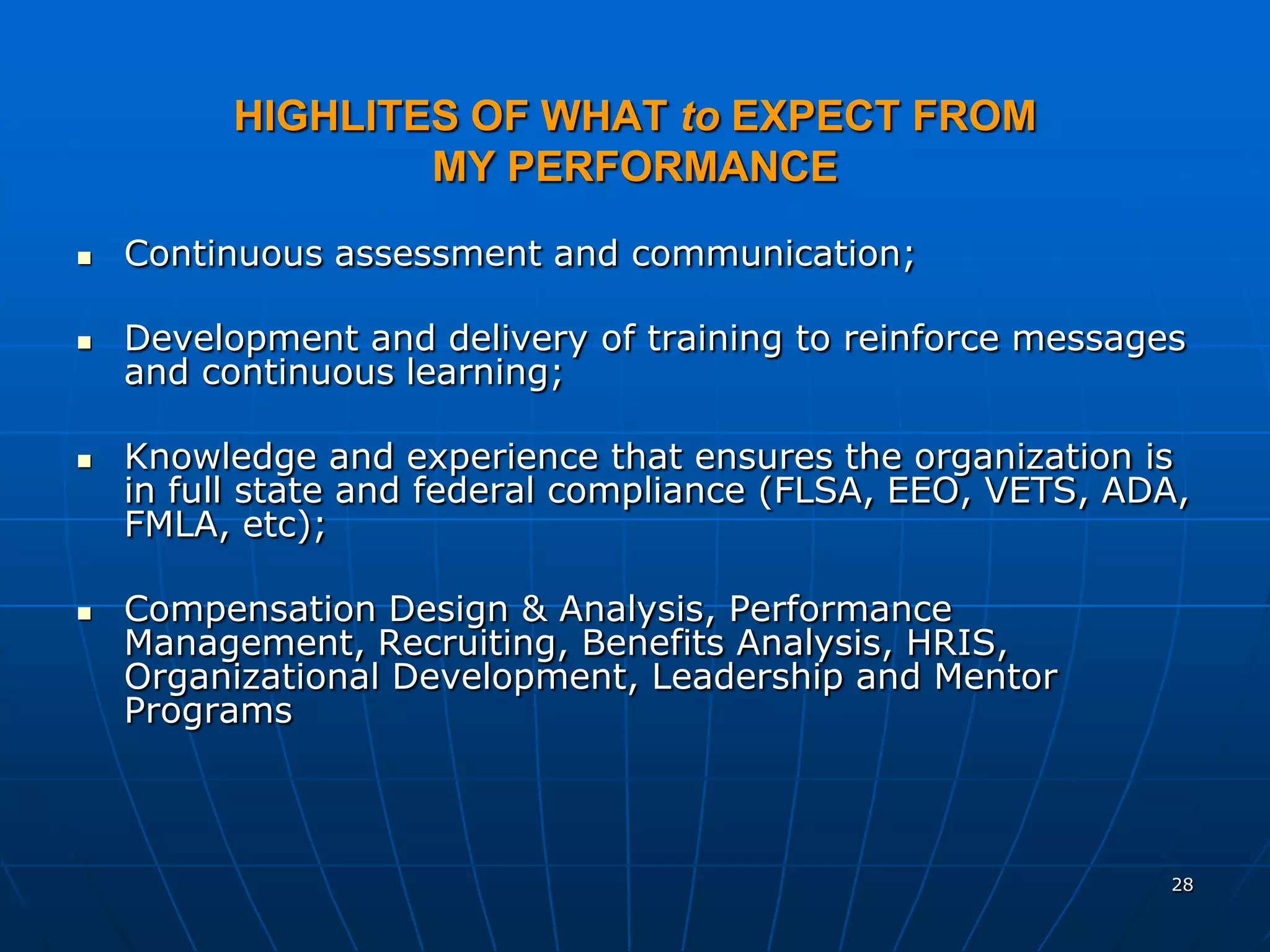 Vp Hr Experience Power Point Presentation